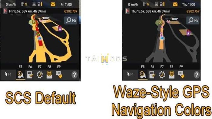 ETS2 - Waze Style GPS Navigation Colors – Realistic Dark Mode V1.3 (1.55.x) ETS2 - Waze Style GPS Navigation Colors – Realistic Dark Mode V1.3 (1.55.x)