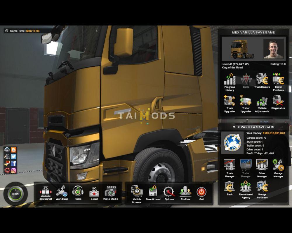 ETS2 - Full Save Game NO DLC TruckersMP Singleplayer (1.38.x)