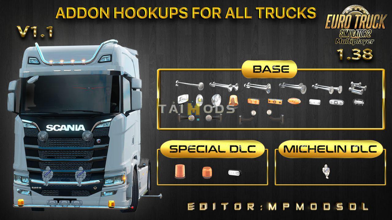 ETS2 - Addon Hookups for All Trucks V1.1 for Multiplayer (1.38.x)