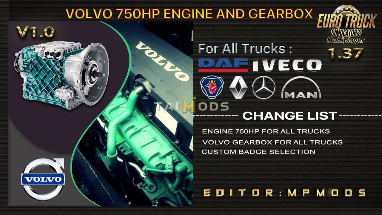 MOD ETS2 – Phụ Tùng ETS2 - Volvo 750HP And Gearbox For All Trucks V1.0 (1.37.x)