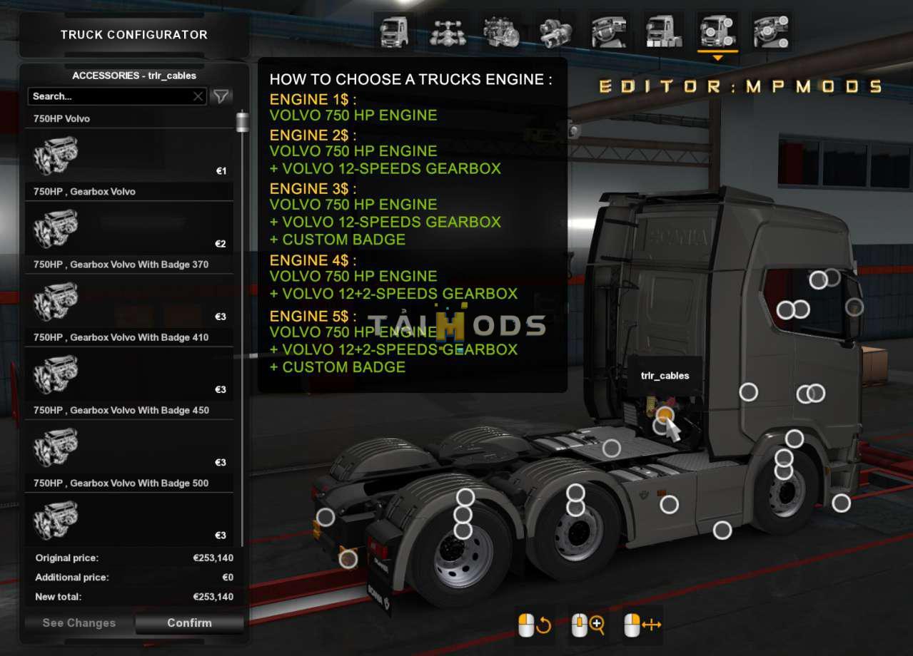 MOD ETS2 – Phụ Tùng ETS2 - Volvo 750HP And Gearbox For All Trucks V1.0 (1.37.x)