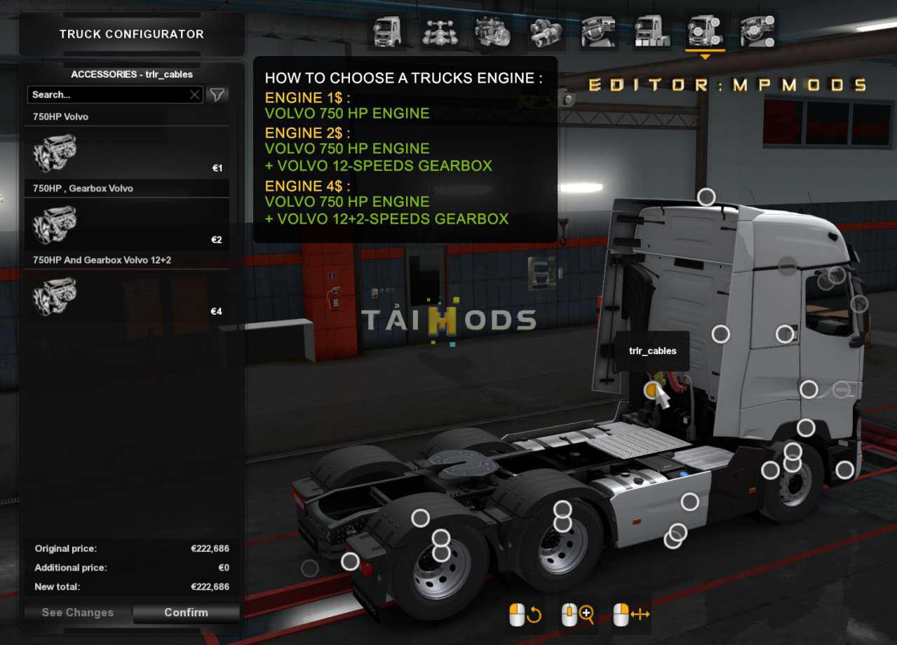 MOD ETS2 – Phụ Tùng ETS2 - Volvo 750HP And Gearbox For All Trucks V1.0 (1.37.x)
