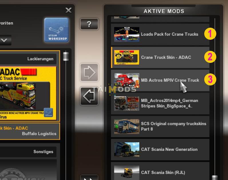 ETS2 - Mercedes Actros MP4 Crane Truck + Trailer Load Pack + Skin (1.35.x)